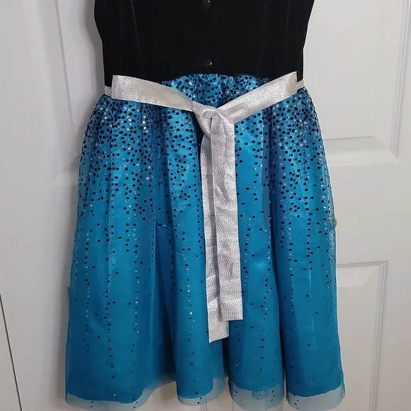 Jona Michelle Holiday Formal Dress Velvet Bodice Button Back Teal Blue 10 - Picture 4 of 17